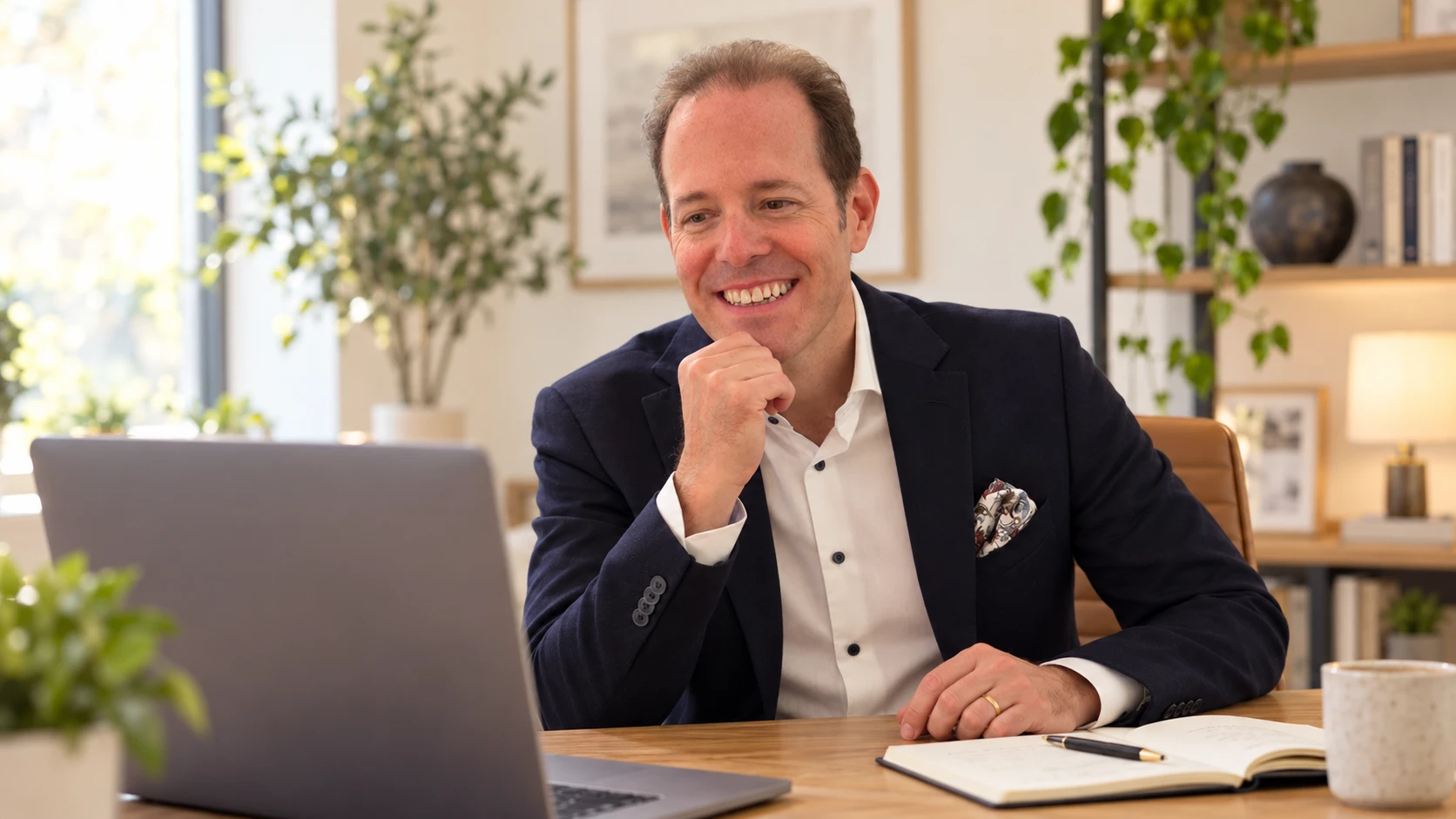 Bruno Erni bei einer persönlichen Online-Beratung am Schreibtisch